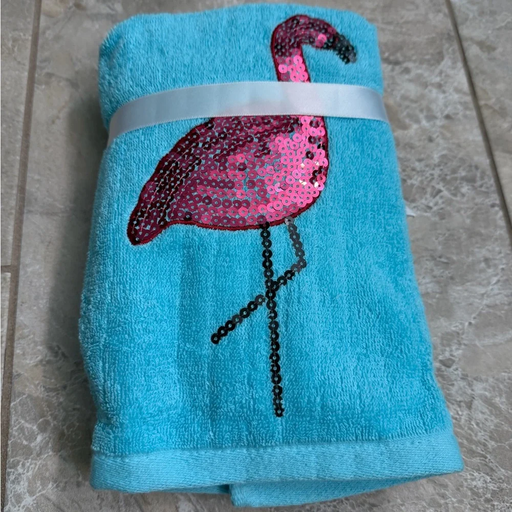 Sequined Pink Flamingo Hand Towel